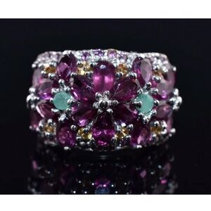 Rhodolite Garnet, Emerald & Sapphire Ring